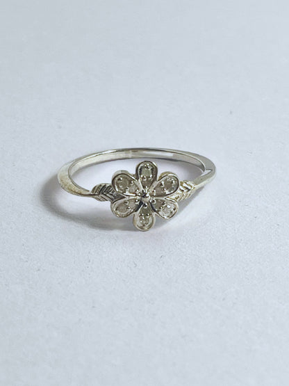 Elegance in Bloom: Sterling Silver White Diamond Pave Flower Ring - Stellify
