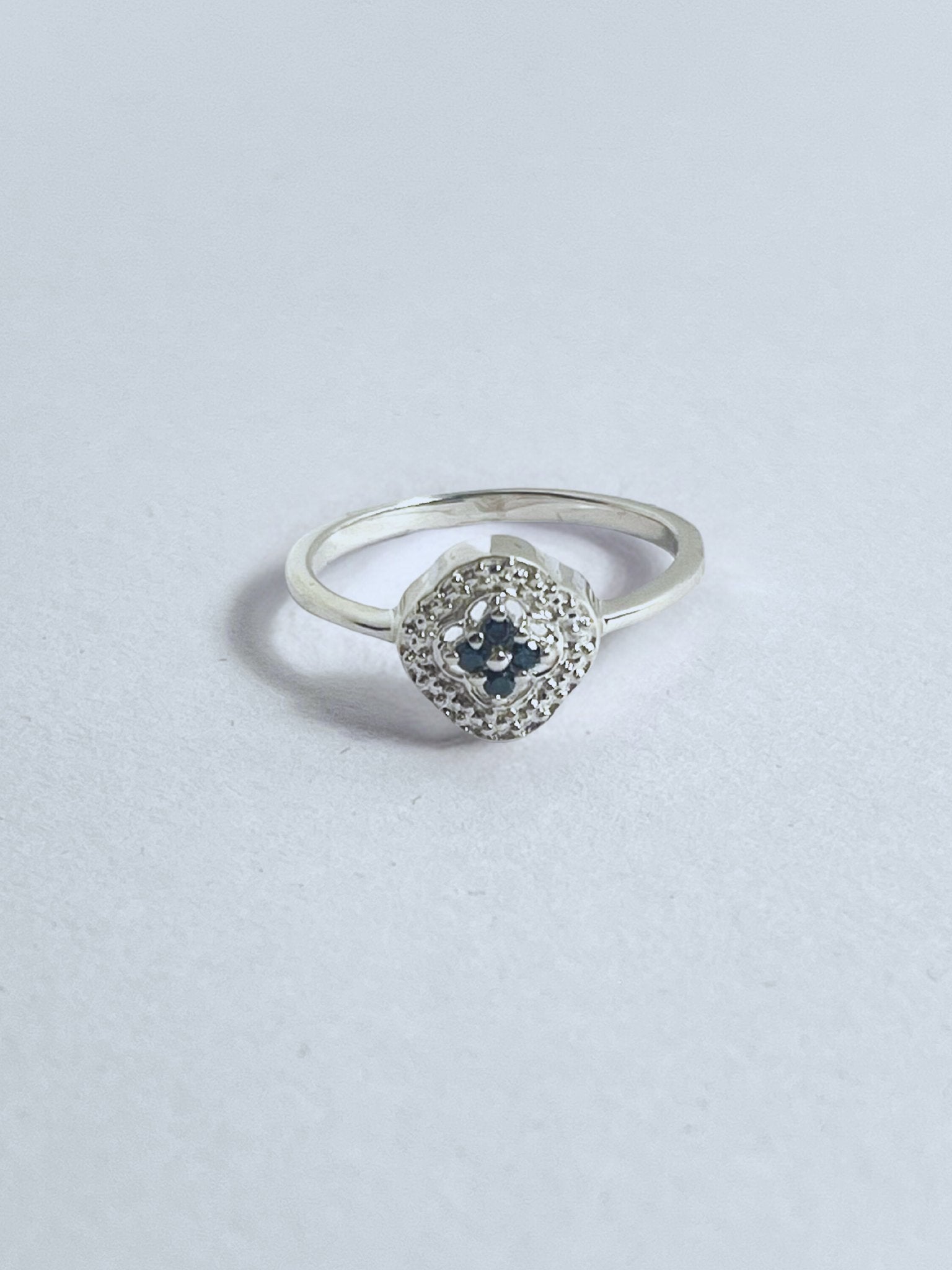 Sterling Silver Blue Diamond Cluster Ring - Stellify